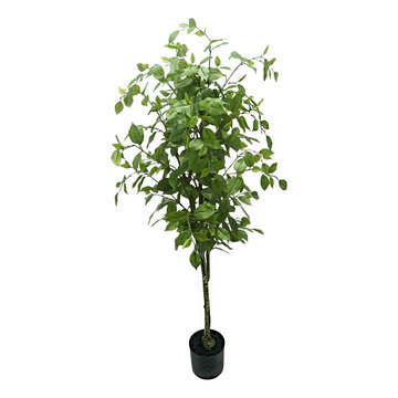 Serene Spaces Living Faux Ficus Tree in Classic Black Pot, 59" Tall