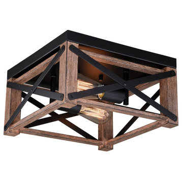 Colton 12-in Flush Mount Ceiling Light Rustic Oak and Noble Bronze
