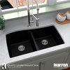 Karran Undermount Quartz 33" 50/50 Double Bowl Kitchen Sink, Black