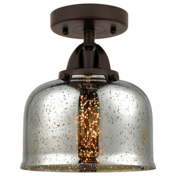 Large Bell Semi-Flush Mount, Oil Rubbed Bronze, Silver Plated Mercury