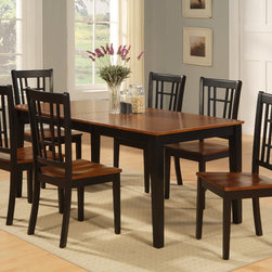 Nicoli Dining Set, Table with 6 wood chairs in Black and Cherry. SKU: N7-BLK-W - Dining Sets