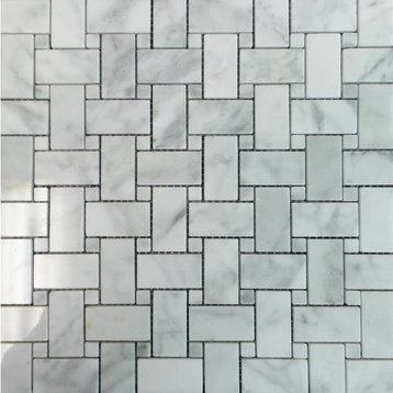 Polished Carrara White Basketweave Mosaic Tile