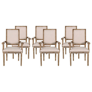 Zentner French Country Wood Upholstered Dining Chair, Beige + Natural, Set of 6