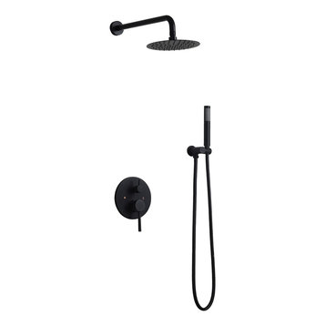Modern Rain Shower Set with Shower Head Handheld Shower Set, Matte Black, 12"