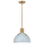 HInkley - Hinkley Argo 14" Small LED Pendant Light, Lacquered Brass + Pale Blue shade - Argo is brilliantly basic in design but has all the right details to make it shine. The smooth lines of its dome have a vintage, industrial feel, but modern updates make Argo contemporary. Heavy straps and decorative screws secure the dome to the cap in this clean and stylish profile.