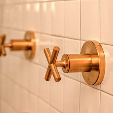 Midcentury White Bathroom Brass Accents