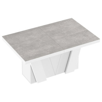Alena Extendable Dining Table, Gray Stone Matte/White