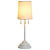 Simple Designs Table Lamp With Fabric Shade and Hanging Acrylic Beads, White