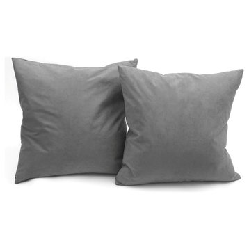 Microsuede Deco Pillow, 18x18, Feather And Down Filled, Set of 2, Dark Gray