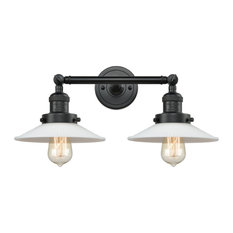 Halophane 2-Light Bath Vanity-Light, Matte Black, Matte White Halophane