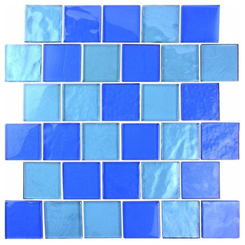 Landscape Swimming Pool 2x2 Textured Glass Square Mosaic in Horizon Blue, 1 Sheet