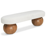 Meridian Furniture - Meridian Furniture Bowie Boucle Fabric Upholstered Bench, Cream, Brown Finish - Elevate your home decor with this stunning Bowie Boucle Fabric Bench. The rich cream boucle fabric gives it a luxurious and sophisticated look that is sure to catch the eye of guests. The walnut finish on the solid ash wood ball-shaped legs adds a touch of charm and elegance to the piece. Whether you're using it as a stylish seating option in your living room or as a chic accent piece in your bedroom, this bench is sure to impress.