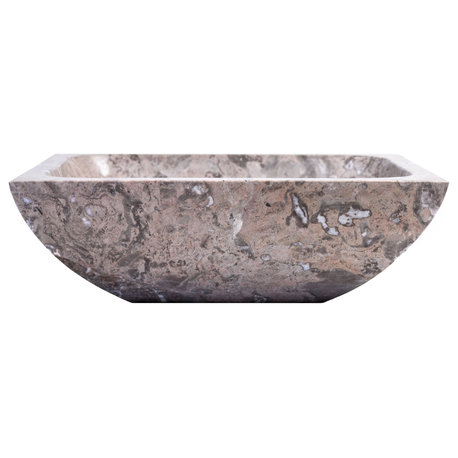 Natural Stone Vessel Bathroom Sink, Rectangular Travertine Sink, Goleta