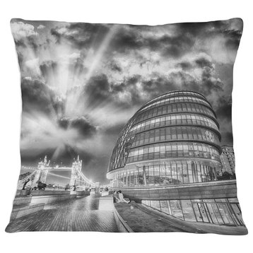 London Night Cityscape around Southwark Cityscape Throw Pillow, 18"x18"