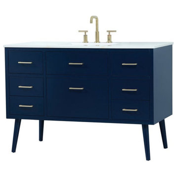 Elegant Decor Boise 48" Solid Wood and MDF Bathroom Vanity in Blue