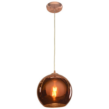 Glow Pendant, Brushed Copper Finish, Copper Shade, 10"