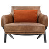 Open Road Brown Top Grain Leather Modern Curved Wingback Lounge Chair