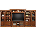 Parker House - Parker House Huntington 6-Piece Entertainment Center in Pecan, #2 - Our Huntington Library Wall bears class and high quality while serving as a modular and multi-functional unit. This collection can be configured as an Entertainment Center, Home Office, Bookcase Wall, and Entertainment Bar Wall. By offering a wide variety of custom storage options, this group is sure to suit your individual and household needs. The Huntington system offers durable wood construction in an Antique Vintage Pecan finish and decorative trims, which adds to its stunning Traditional English Style. This group will be sure to infuse your home with an intricate and lustrous feel while providing enhanced functionality.