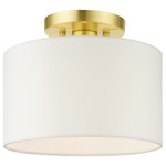 Livex Lighting - Satin Brass Timeless, Transitional, Versatile, Semi Flush - The Meridian collection has a clean, crisp look and contemporary appeal. The hand-crafted off-white fabric hardback shade offers a diffused warm light. This small single-light drum shade adds character to this handsomely styled semi flush mount. Will adapt well in the hallway, bathroom, kitchen, small bedroom or by an entrance tastefully elevating your style. This sleek design is shown in a satin brass finish.