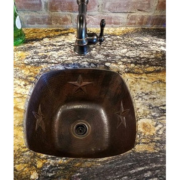 Handmade Aged Copper 15" Square Copper Kitchen Bar Prep Sink GRAPE Design