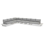 Meridian Furniture - Maldives Grey Water Resistant Fabric Outdoor Patio Modular Sectional - Create your own custom contemporary look on the deck or porch with the addition of this Maldives outdoor patio armless chair. Part of a large collection that lets you mix and match modular pieces to get the look you crave most. This modular sectional has grey water resistant fabric with a base made from white aluminum, so it's sturdy, tough, and ready to face the elements with impeccable beauty, season in and season out. Shop the contemporary pieces in this collection to create the outdoor entertaining area of your dreams.