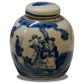 Blue and White 4.5in Porcelain Chinoiserie Oriental Jar