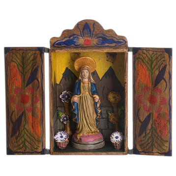 Novica Virgin Mary Painted Wood Retablo
