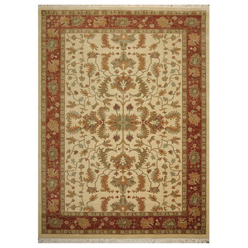 07'11''x11'00'' Ivory Rust Color Machine Made Persian 100% Wool Traditional Rug