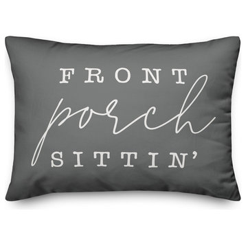 Front Porch Sittin' Outdoor Lumbar Pillow, Gray