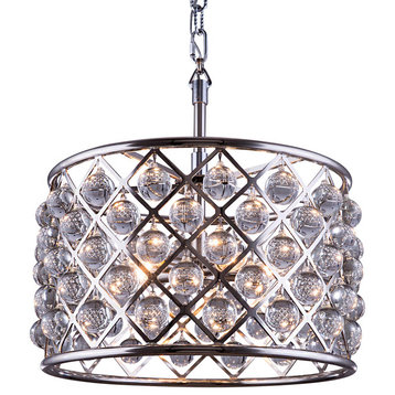 Crystal Grid 6-Light 20" Glass Chandelier, Polished Nickel, Without LED Bulbs