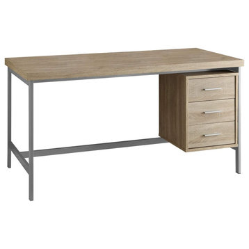 Contemporary Desk, Rectangular Natural Worktop & Drawers With Bar Metal Handles