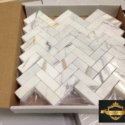 Calacatta 1x3" Herringbone Polished Marble Mosaic Tile - Mosaic Tile