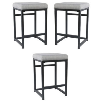 Home Square 24" Modern Metal and Fabric Counter Stool in Light Gray - Set of 3