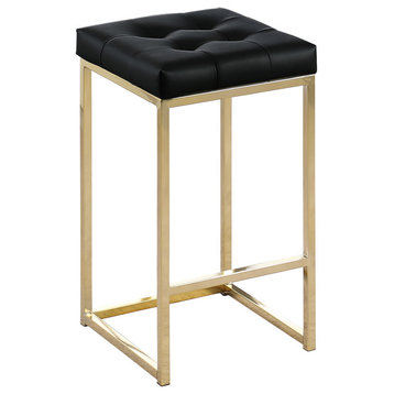Jersey Black Faux Leather Counter Height Stool in Gold (Set of 2)