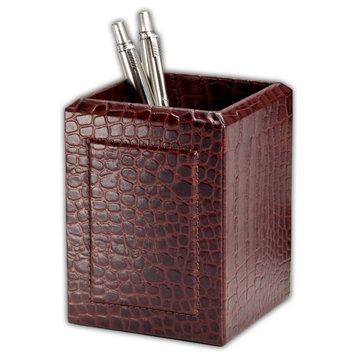 A2010 Brown Crocodile Embossed Leather Pencil Cup