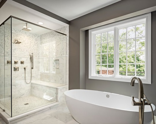 Bathroom Design Ideas, Renovations & Photos with Beige Tile and Grey Walls