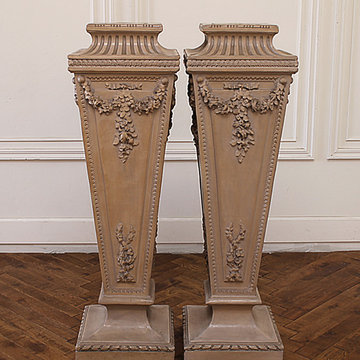 Pair of Painted Rose Swag Columns Plant Stand Pedestals