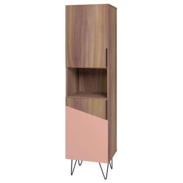 Manhattan Comfort Beekman 17.51 Narrow Bookcase Cabinet, 5 Shelves, Brown/Pink