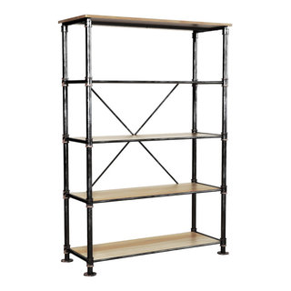 Industrial Bookcase Pipe Metal Frame With Natural Wooden Shelves