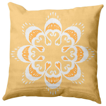 Ikat Mandala Decorative Throw Pillow, Sunshine Yellow, 18x18"