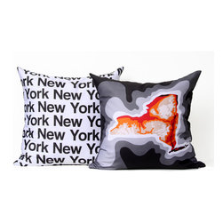 New York map pillow, charcoal orange - Decorative Pillows