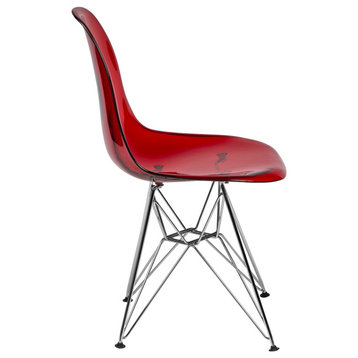 LeisureMod Cresco Molded Eiffel Side Chair, Set of 2 Transparent Red