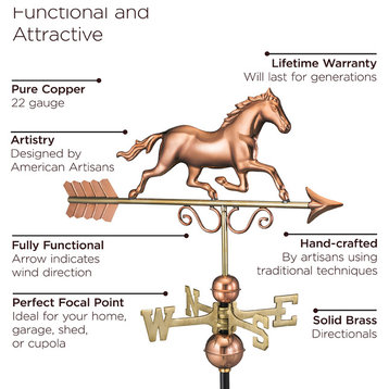 Galloping Horse Weathervane, Pure Copper