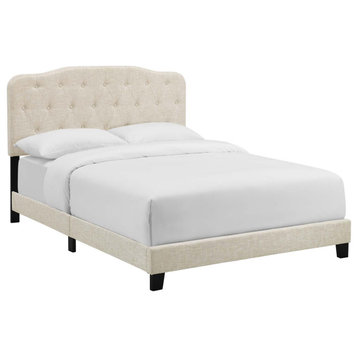 Amelia Queen Upholstered Fabric Bed, Beige