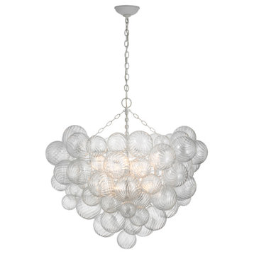 Talia Grande Chandelier in Plaster White with Clear Swirled Glass