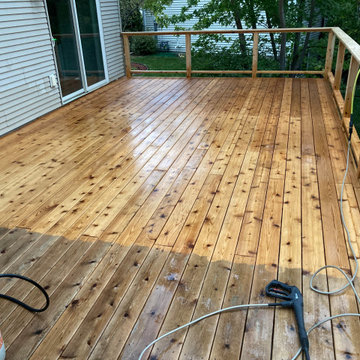 Cedar Deck - before and after pressure washing