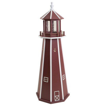 Outdoor Poly Lumber Lighthouse Lawn Ornament, Red and White, 5 Foot, Standard Electric Light