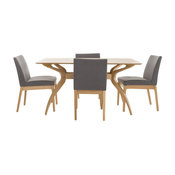 GDF Studio 5-Piece Katherine Natural Wood Curved Leg Rectangular Dining Set
