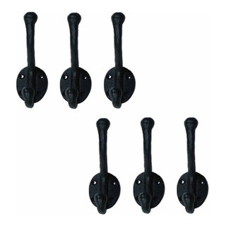 6 Wrought Iron Double Hook Black for Coats Towels Robes, - Traditional - Wall  Hooks - by Renovators Supply Manufacturing
