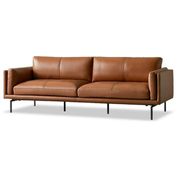Luxury Sofa, Leather-Brown 3-Seater Sofa 86.6x32.7x32.7"